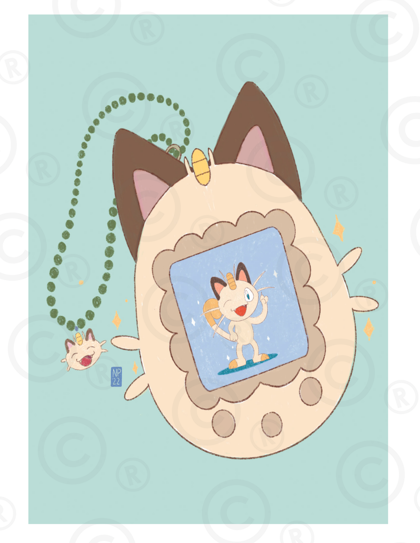 POKEMON MEOWTH TAMAGOTCHI INSPIRED ART PRINT 5X7