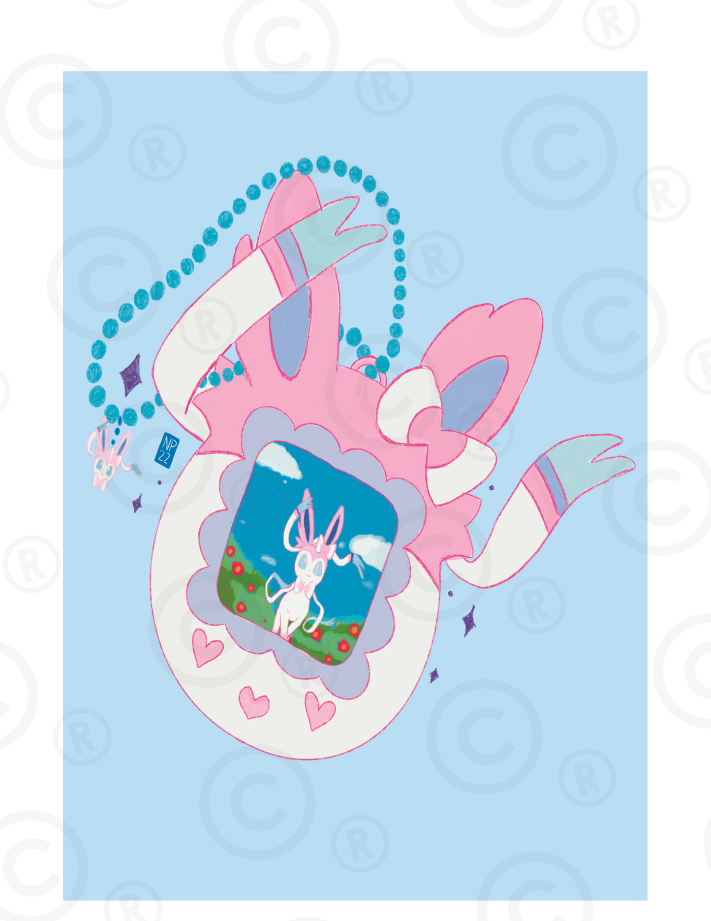 POKEMON SYLVAIN EEVEE TAMAGOTCHI INSPIRED ART PRINT 5X7